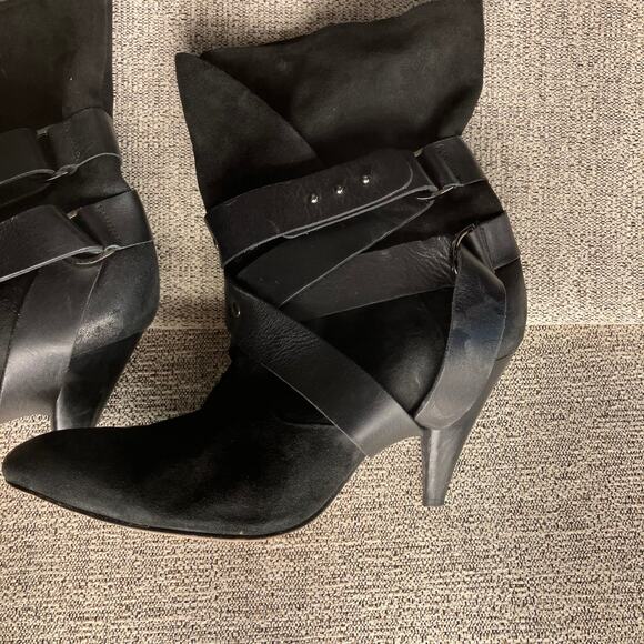 Mea Shadow Leather Harness Strap Cassandra Suede Heeled Boots 8.5 - Picture 4 of 11